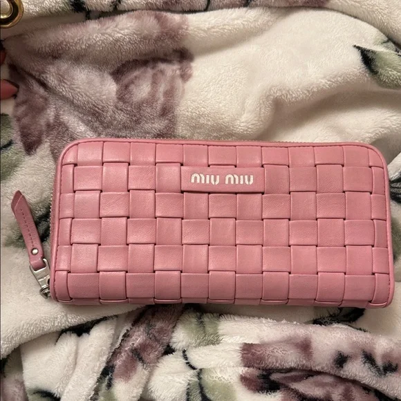 Miu Miu Pink Woven Wallet - Picture 1 of 9